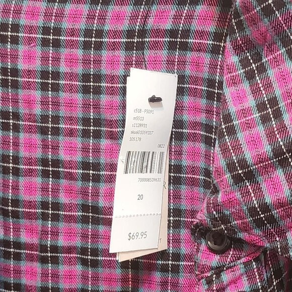 Lane Bryant Pink & Black Plaid L/S Top Collared Button Front Plus Size 20 New - Picture 3 of 6